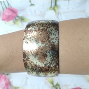 Wide Metallic Cuff Bangle Bracelet Gold Speckled Finish Black Chunky BC1